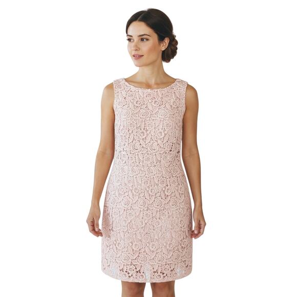 Talbots Petites Sleeveless Floral Crochet Lace Dress Womens Sz 8P Pink Lined - Picture 2 of 12